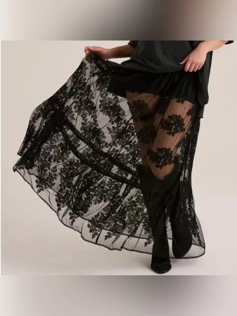 NWT Torrid Festi Black Lace Unlined Maxi Skirt 0X
